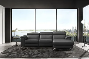 Altoni - Hoeksalon Pandora - Rechts - Leder - Zwart - 260x85x172cm | Belga Meubelen Clearance