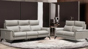 Altoni - Salon Borea 3+2 - 2 relaxen - Leder - Grijs - 160/220x102x98cm | Belga Meubelen Sale