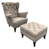 2BM - Armstoel Ludwig met poef - Stof - Beige - 86x90x75cm | Belga Meubelen Sale