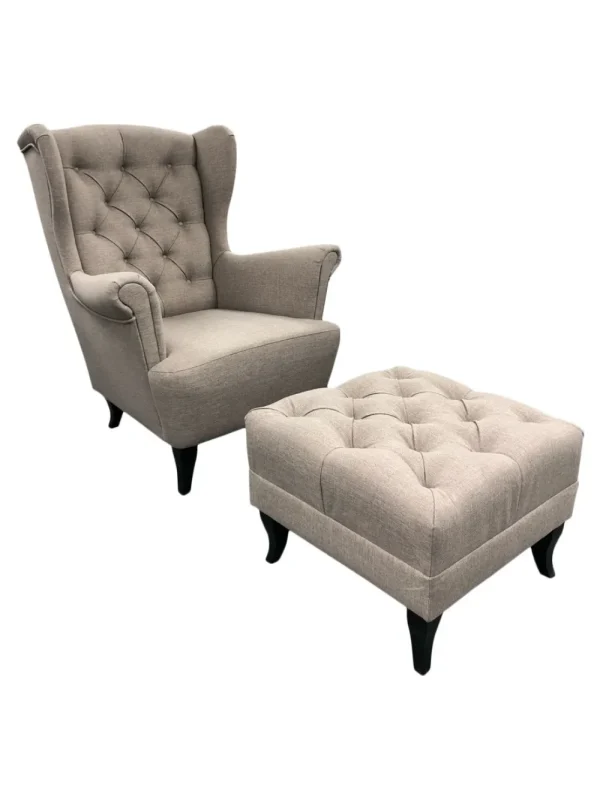 2BM - Armstoel Ludwig met poef - Stof - Beige - 86x90x75cm | Belga Meubelen Sale
