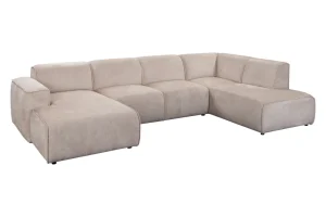 2BM - Luxueuze U-Vormige Salon Billund - Beige Velours - 262x170x92xh96 cm | Belga Meubelen Clearance