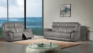 2BM - Salon Manerba - 3+2-zit - 2 relaxen - Leder - Taupe - 157/215x95x90cm | Belga Meubelen Discount