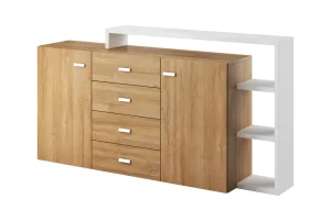 Commode Bota - Eik/Beton/Wit - Drie kleuren - 180x82x37cm | Belga Meubelen Online