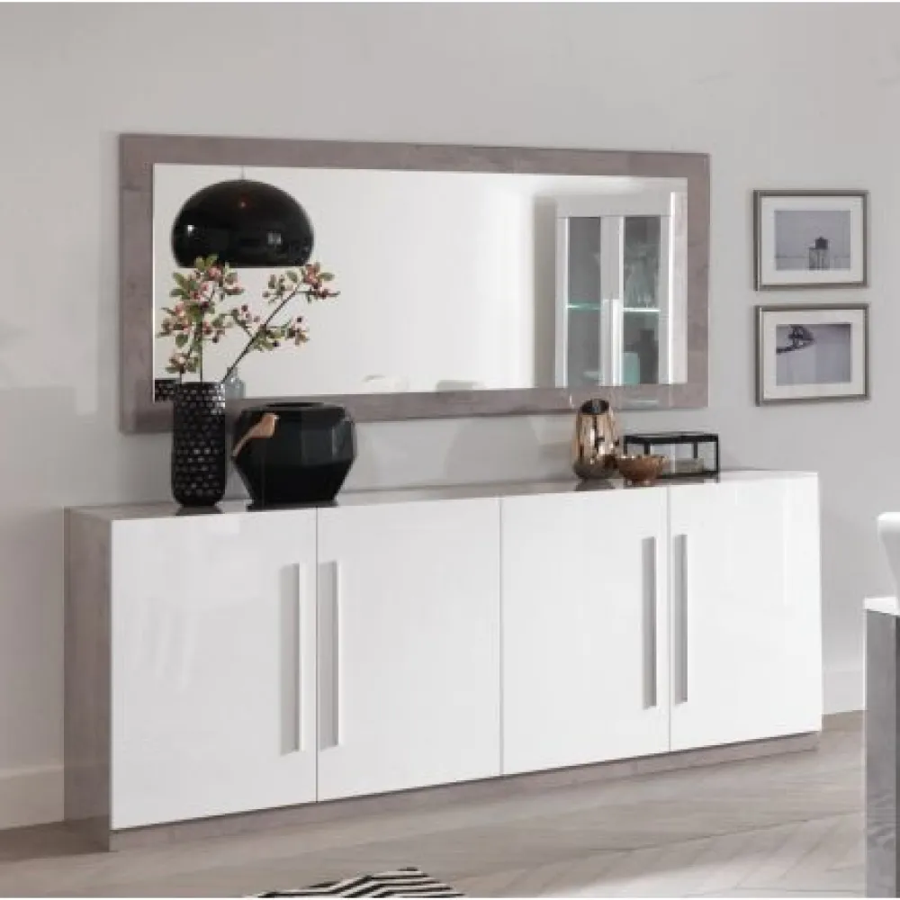 dressoir_greta___deuren___0.webp Dressoir Greta - 4 deuren - Hoogglans - Wit/Grijs - 208x85x47cm | Belga Meubelen Outlet