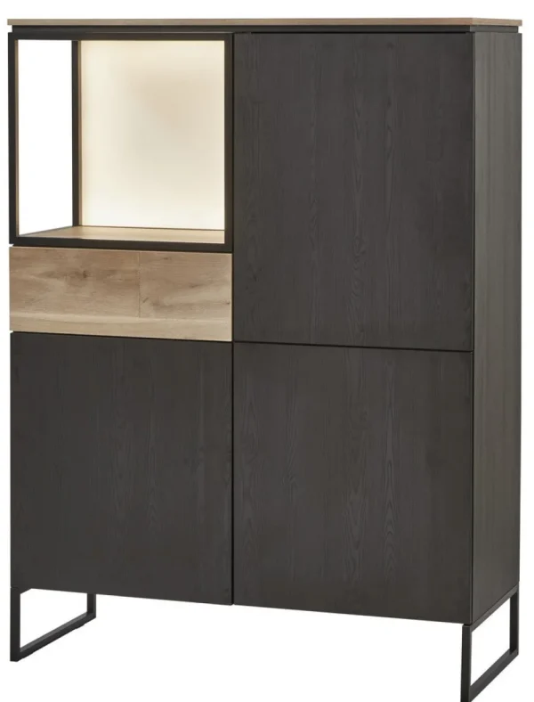 Evan - Barkast Portofino - BAR1 - K799 - Elegant zwart/Oude Eik (top) - 121x164x50cm | Belga Meubelen Outlet