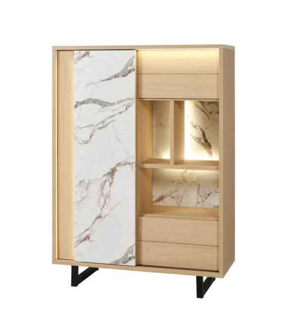 Evan - Barkast Toscano - BAR1 - K725CAL - Elegante eik/Calacatta wit - 124x172x50cm | Belga Meubelen Outlet