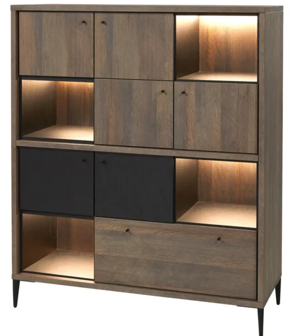 Evan - Barkast Trevi - BAR1 - K675Z - Gouden eik/Zwart - 132x157x50cm | Belga Meubelen Clearance