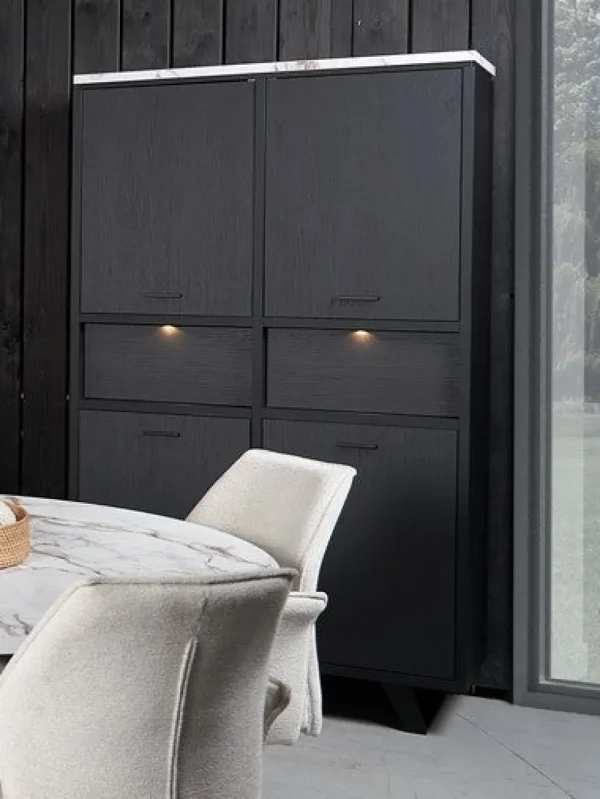 Evan - Barkast Trieste - BAR1 - K715CAL - Elegant zwart/Calacatta wit - 113x193x50cm | Belga Meubelen Online