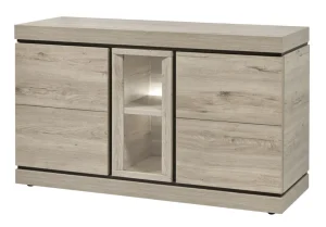 Evan - Dressoir Belluno - DR3 - K541 - Millenium eik licht grijs/Zwart - 154x90x50cm | Belga Meubelen Sale