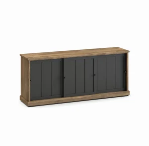 Evan - Dressoir Patio - DR2 - K674 - Oude teak/Zwart - 209x88x50cm | Belga Meubelen Sale