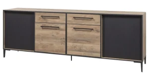 Evan - Dressoir Perugia - DR2 - K632 - Natuurlijke parketlook/Zwart - 210x86x50cm | Belga Meubelen Online