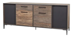 Evan - Dressoir Perugia - DR2 - K647 - Donker scheepshout/Zwart - 210x86x50cm | Belga Meubelen New