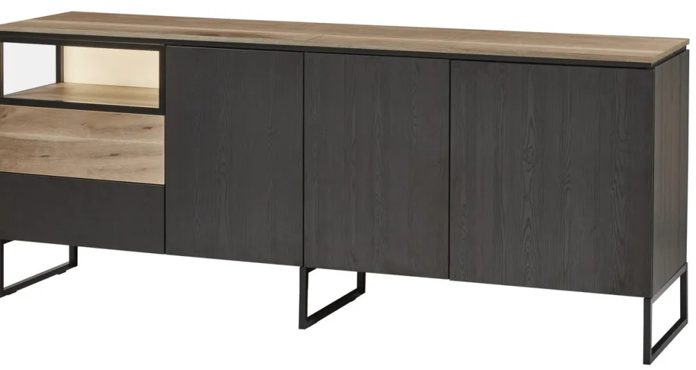 evan__dressoir_portofino__0-4.webp Evan - Dressoir Portofino - DR2 - K799 - Elegant zwart/Oude Eik (top) - 214x88x50cm | Belga Meubelen Sale