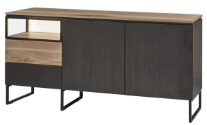 Evan - Dressoir Portofino - DR3 - K799 - Elegant zwart/Oude Eik (top) - 182x88x50cm | Belga Meubelen Sale