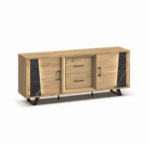 Evan - Dressoir Richard - DR2 - K545ZEB - Millenium natuur eik/Zebra marmer - 215x89x49cm | Belga Meubelen Clearance
