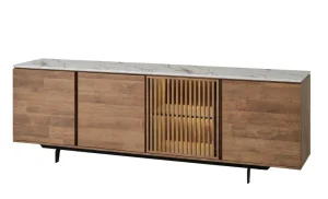 Evan - Dressoir Slato - DR2 - K670CAL - Oude teak/Calacatta wit - 216x81x50cm | Belga Meubelen Sale