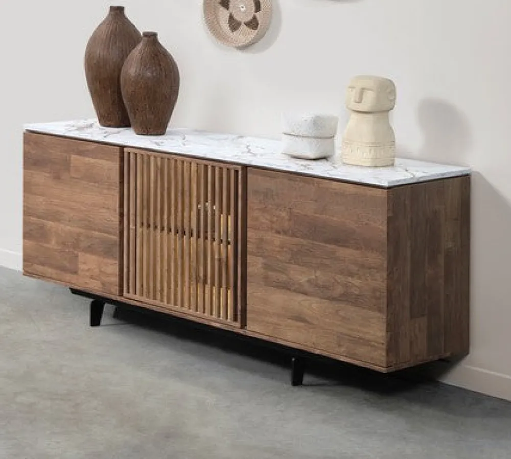 evan__dressoir_slato__dr__0-6.webp Evan - Dressoir Slato - DR3 - K670CAL - Oude teak/Calacatta wit - 184x81x50cm | Belga Meubelen Fashion