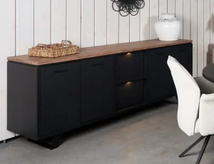 Evan - Dressoir Trieste - DR1 - K717 - Elegant zwart/Oude teak - 235x84x50cm | Belga Meubelen Discount