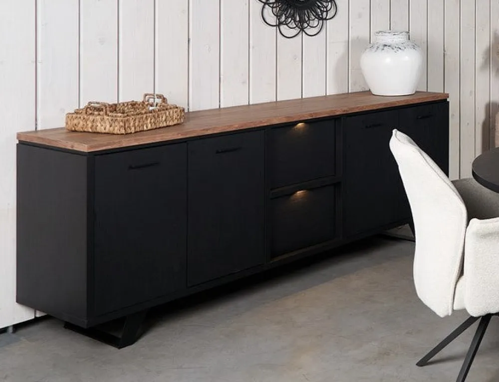 evan__dressoir_trieste__d_0-2.webp Evan - Dressoir Trieste - DR2 - K717 - Elegant zwart/Oude teak - 207x84x50cm | Belga Meubelen Discount