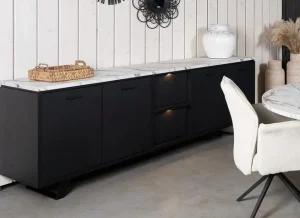 Evan - Dressoir Trieste - DR2 - K715CAL - Elegant zwart/Calacatta wit - 207x84x50cm | Belga Meubelen Hot
