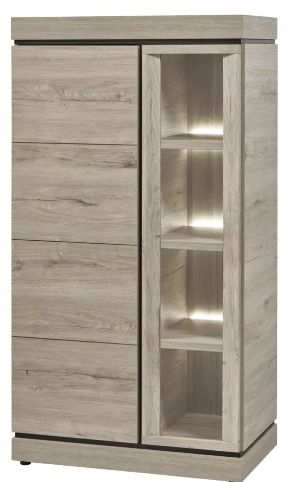 Evan - Kolomkast Belluno - KV1L - K541 - Millenium eik licht grijs/Zwart - 84x158x50cm | Belga Meubelen Outlet