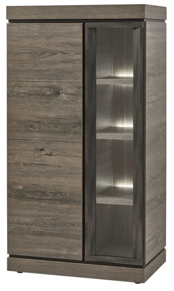 Evan - Kolomkast Belluno - KV1L - K538 - Millenium eik donker bruin/Imitatie staal - 84x158x50cm | Belga Meubelen Discount
