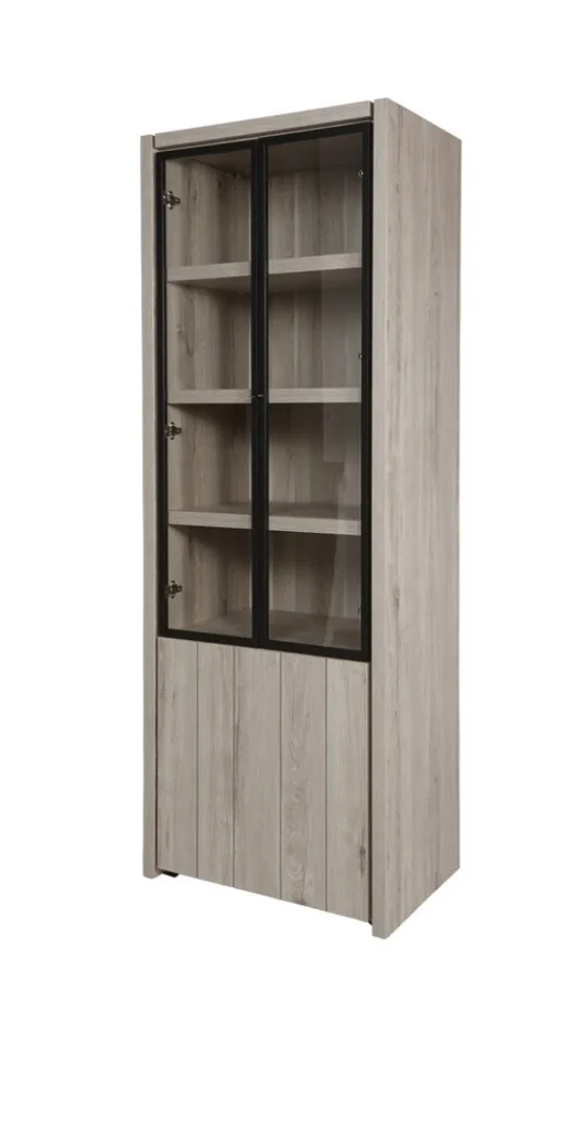 Evan - Kolomkast Lucca - KV1 - K541 - Millenium eik licht grijs/Zwart - 75x205x50cm | Belga Meubelen Fashion
