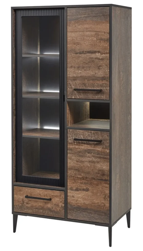 Evan - Kolomkast Perugia - KV1L - K647 - Donker scheepshout/Zwart - 82x177x50cm | Belga Meubelen Sale