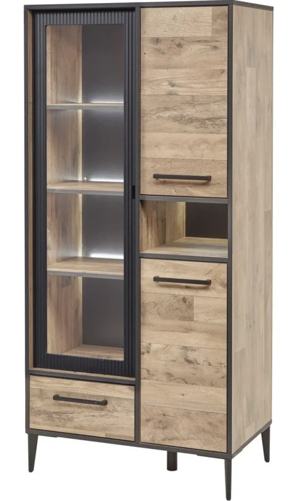 Evan - Kolomkast Perugia - KV1R - K632 - Natuurlijke parketlook/Zwart - 82x177x50cm | Belga Meubelen Online
