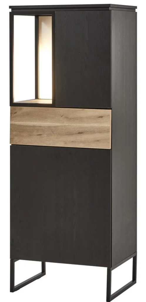 Evan - Kolomkast Portofino - KB1R - K716 - Elegant zwart/Oude Eik - 61x164x50cm | Belga Meubelen Fashion