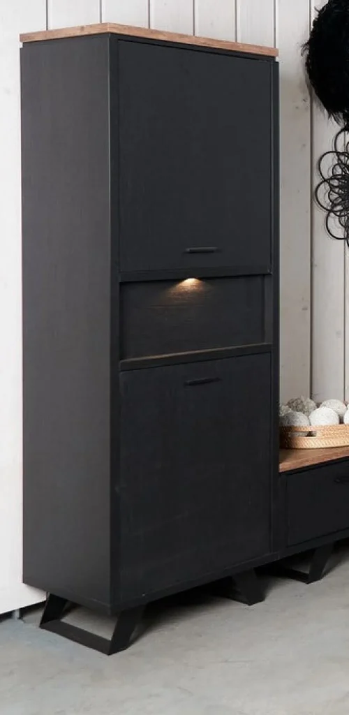 Evan - Kolomkast Trieste - KB1R - K717 - Elegant zwart/Oude teak - 58x193x50cm | Belga Meubelen Sale