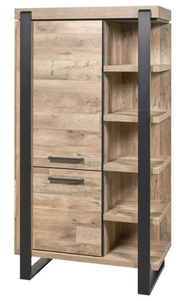 Evan - Kolomkast Udine - KB1R - K632 - Natuurlijke parketlook/Zwart - 431x191x52cm | Belga Meubelen New