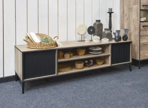 Evan - TV-Meubel Perugia - TV2 - K632 - Natuurlijke parketlook/Zwart - 184x53x50cm | Belga Meubelen Hot