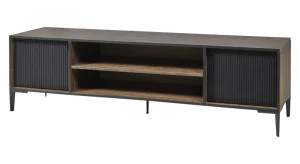 Evan - TV-Meubel Perugia - TV2 - K647 - Donker scheepshout/Zwart - 184x53x50cm | Belga Meubelen Fashion