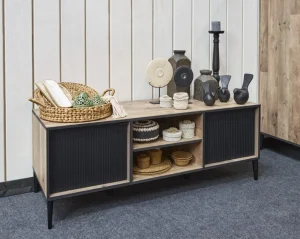 Evan - TV-Meubel Perugia - TV1 - K632 - Natuurlijke parketlook/Zwart - 141x53x50cm | Belga Meubelen Hot