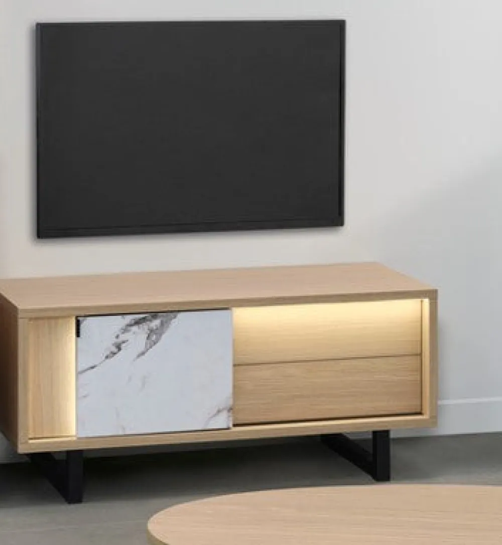 evan__tvmeubel_toscano__l_0-1.webp Evan - TV-Meubel Toscano - LB4 - K725CAL - Elegante eik/Calacatta wit - 124x55x50cm | Belga Meubelen Fashion
