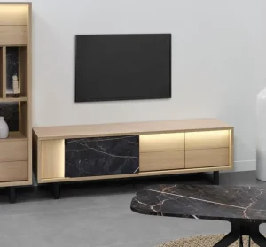 Evan - TV-Meubel Toscano - LB3 - K725ZEB - Elegante eik/Zebra marmer - 180x55x50cm | Belga Meubelen Clearance