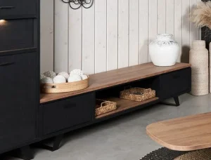 Evan - TV-Meubel Trieste - LB2 - K717 - Elegant zwart/Oude teak - 207x48x50cm | Belga Meubelen Best