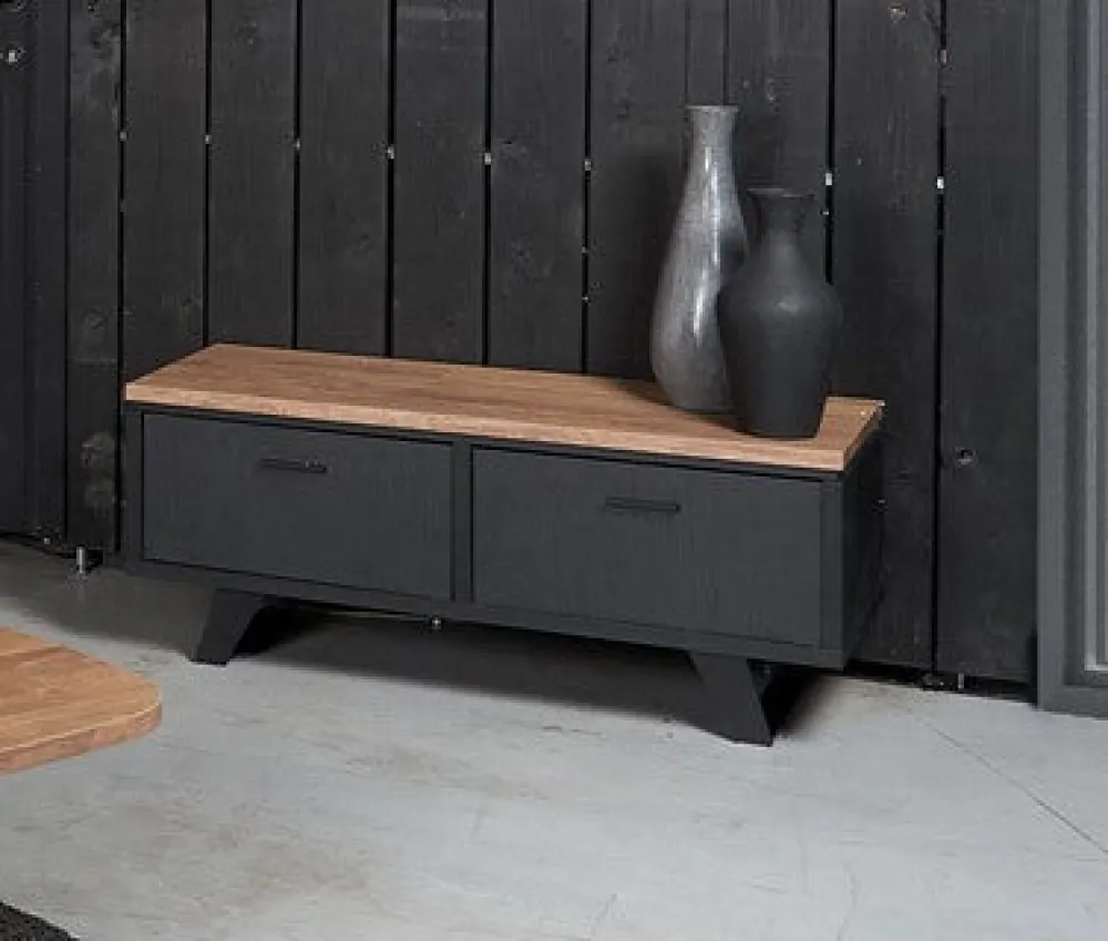 evan__tvmeubel_trieste__l_0-3.webp Evan - TV-Meubel Trieste - LB4 - K717 - Elegant zwart/Oude teak - 113x48x50cm | Belga Meubelen Best