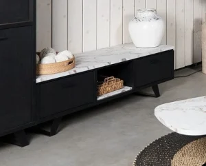 Evan - TV-Meubel Trieste - LB2 - K715CAL - Elegant zwart/Calacatta wit - 207x48x50cm | Belga Meubelen Clearance