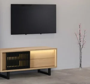 Evan - TV-Meubel Volterra - LB4 - K727 - Elegante eik/Zwart - 124x55x50cm | Belga Meubelen Outlet