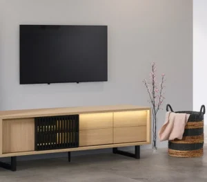 Evan - TV-Meubel Volterra - LB3 - K727 - Elegante eik/Zwart - 180x55x50cm | Belga Meubelen New