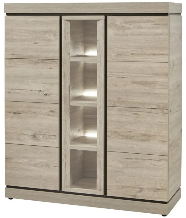 Evan - Vitrine Belluno - V1 - K541 - Millenium eik licht grijs/Zwart - 134x158x50cm | Belga Meubelen Outlet