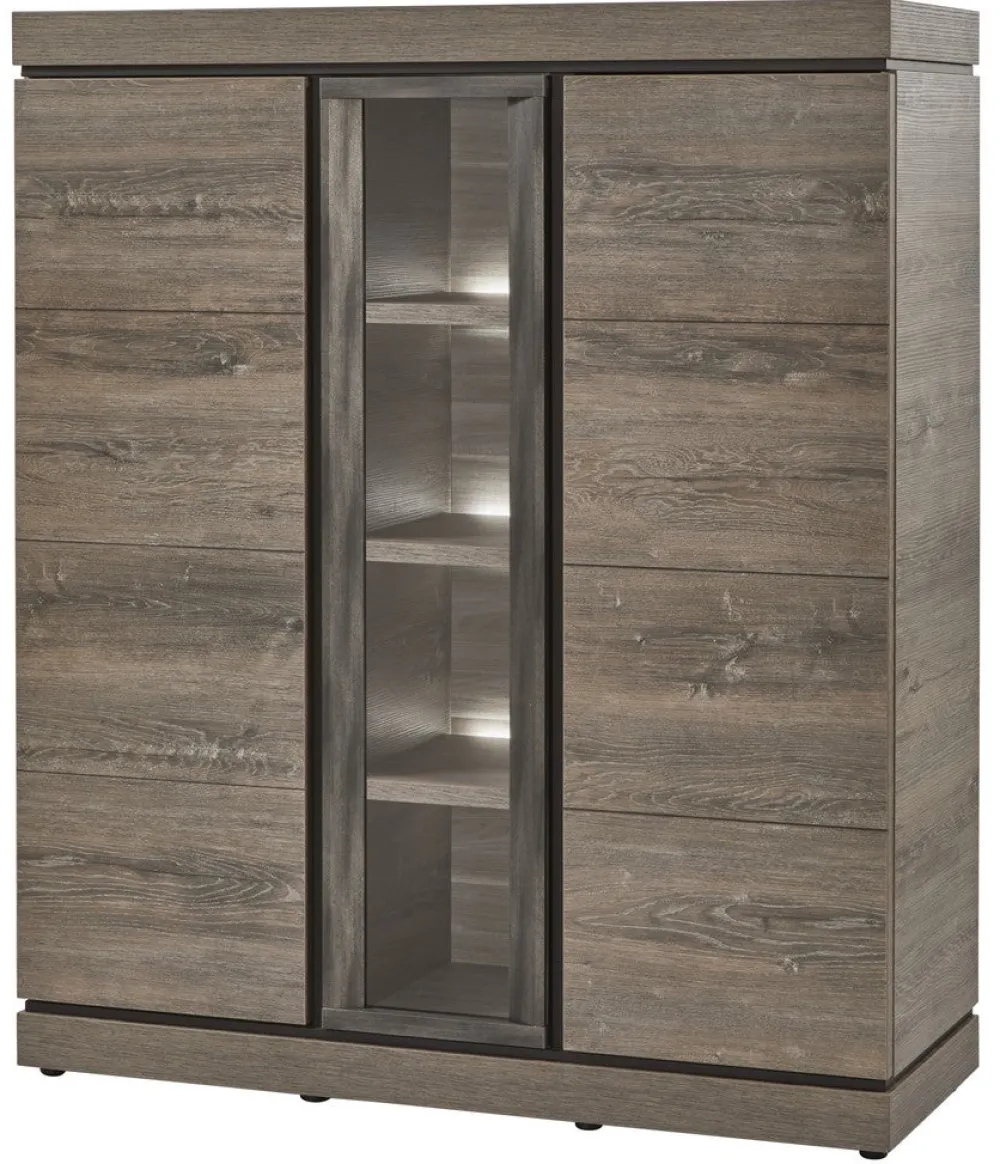 evan__vitrine_belluno__v__0.webp Evan - Vitrine Belluno - V1 - K538 - Millenium eik donker bruin/Imitatie staal - 134x158x50cm | Belga Meubelen Sale