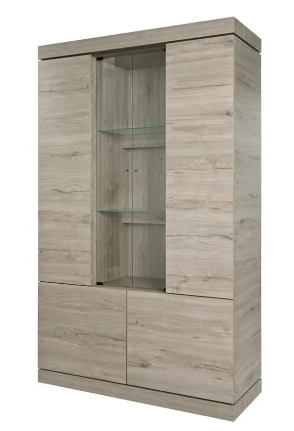 Evan - Vitrine Etna - V1 - K542 - Millenium eik licht grijs/Marmer - 125x183x50cm | Belga Meubelen Best