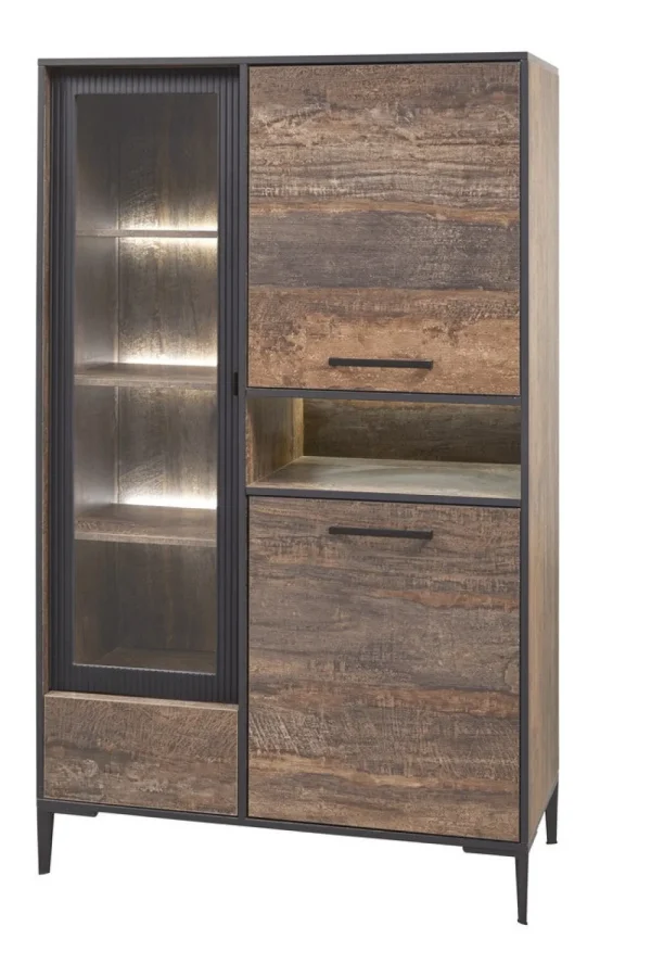 Evan - Vitrine Perugia - V1 - K647 - Donker scheepshout/Zwart - 106x177x50cm | Belga Meubelen Best