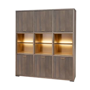 Evan - Wandkast Livia - WB2 - K676 - Gouden eik/Goud - 183x208x50cm | Belga Meubelen New
