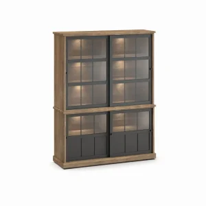 Evan - Wandkast Patio - DR3GL+WV8 - K674 - Oude teak/Zwart - 159x208x50cm | Belga Meubelen Discount