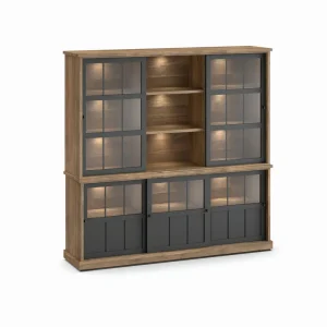 Evan - Wandkast Patio - DR2GL+WV7 - K674 - Oude teak/Zwart - 209x208x50cm | Belga Meubelen Outlet