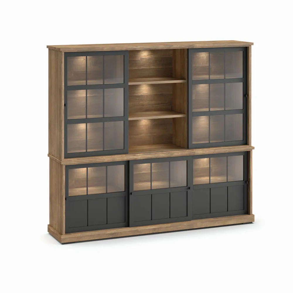 evan__wandkast_patio__drg_0-3.webp Evan - Wandkast Patio - DR1GL+WV6 - K674 - Oude teak/Zwart - 233x208x50cm | Belga Meubelen Sale
